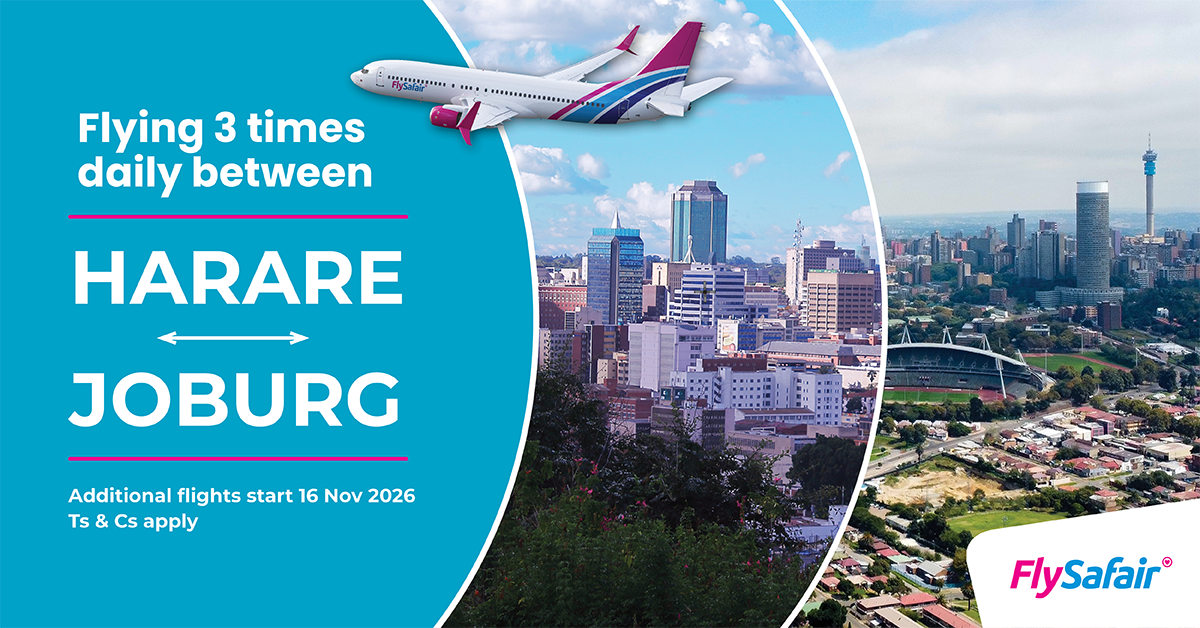 Flying 3 times daily between Harare and Joburg | Additional flights start 1 Nov 2026 | T's&C'